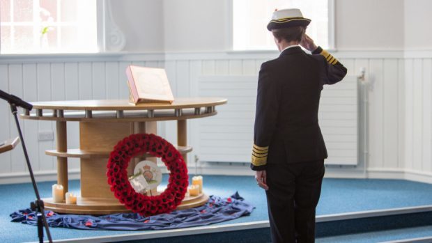 The Princess Royal lays a wreath during a service at Rosyth Parish Church in Fife, marking the centenary of the Battle of Jutland