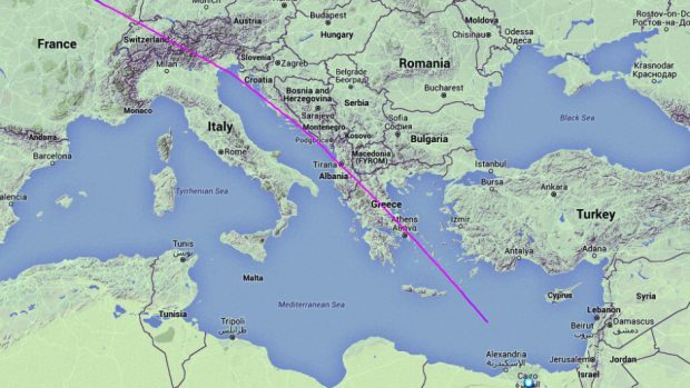 The track displayed on Flightradar24 showing the EgyptAir aircraft travelling from Paris to Cairo