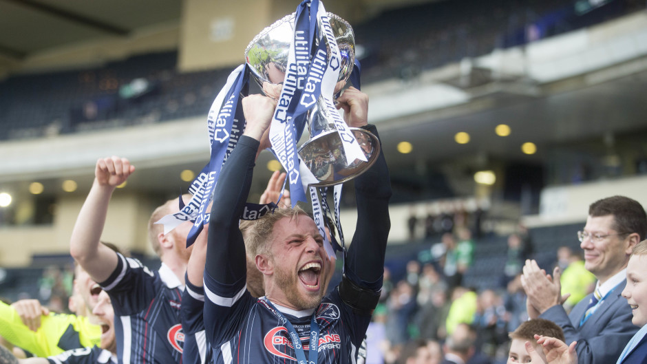  Ross County's Andrew Davies lifting the League Cup