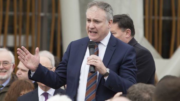 Former rural affairs secretary Richard Lochhead addresses a NFU Scotland protest rally