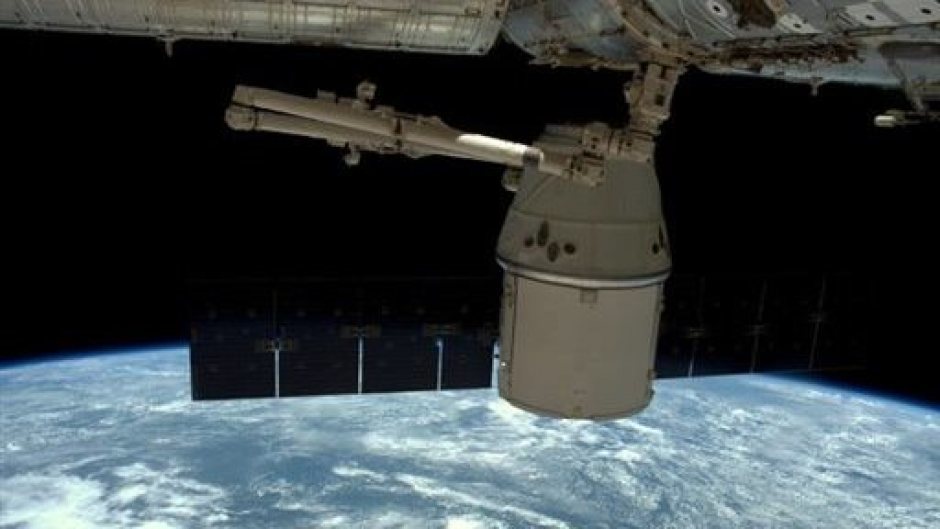 The SpaceX Dragon undocked from the International Space Station is manoeuvred for release (Nasa via AP)