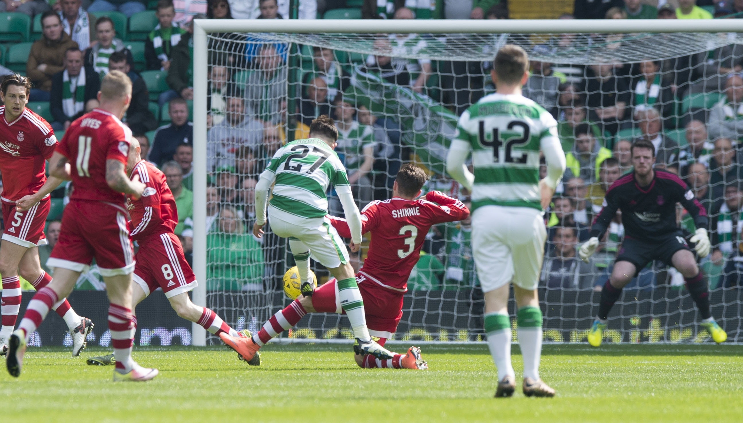 Celtic's Partick Roberts makes it 1-0.