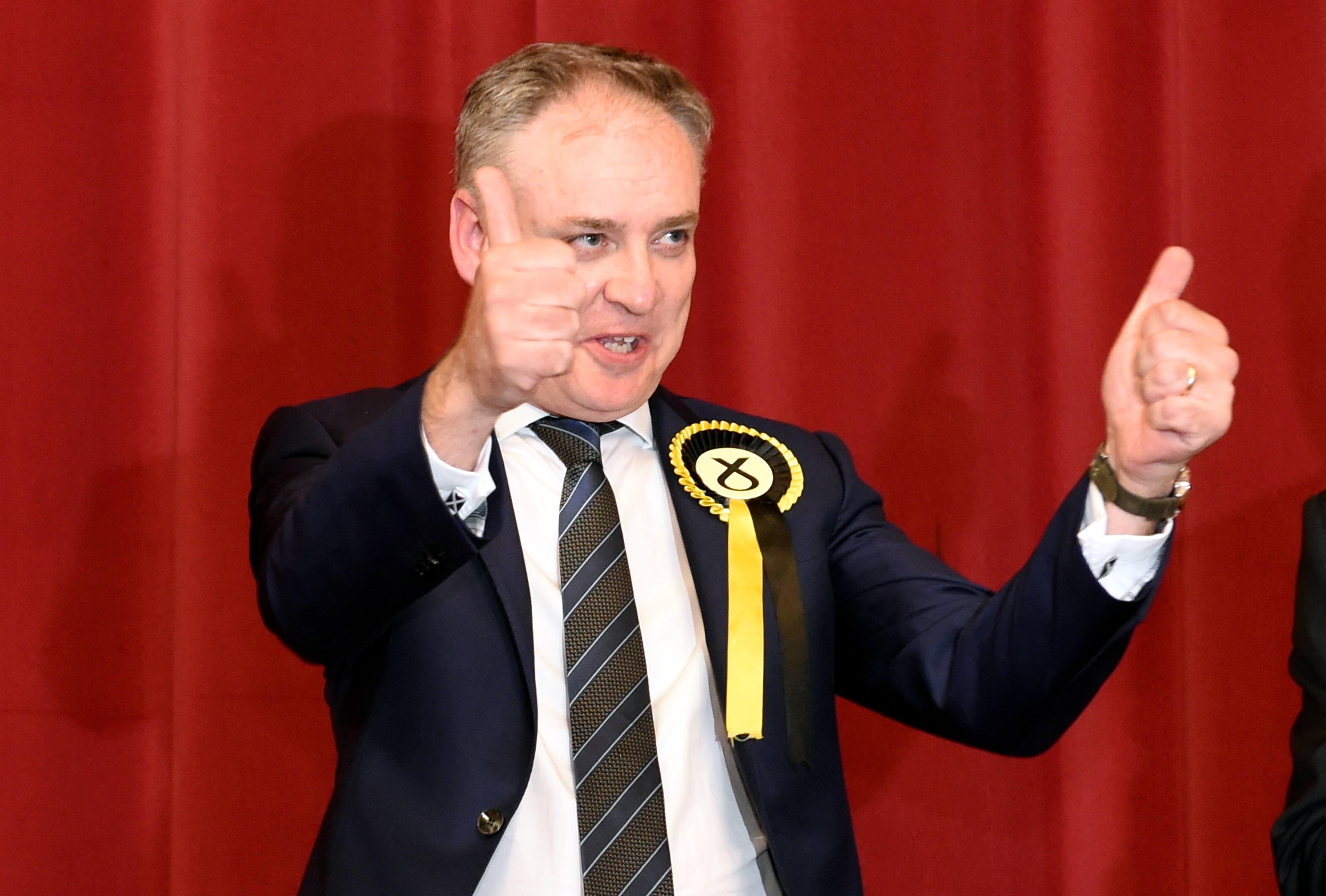 Richard Lochhead, SNP, at Elgin Town Hall, after winning the Moray vote. Picture by Gordon Lennox