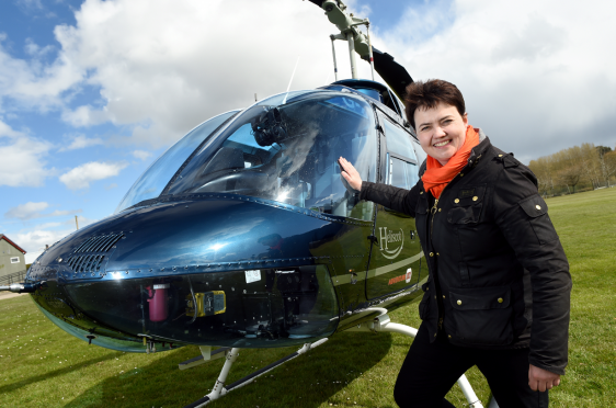 Scottish Conservative leader Ruth Davidson stopping off by helicopter at Keith where she visited Keith Kilt and Textiles Centre.