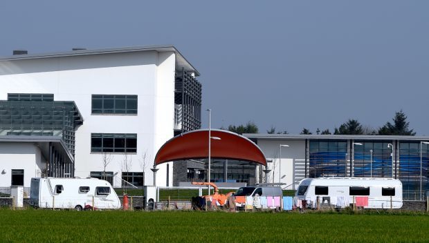 The travellers appeared on Saturday and moved outside Ellon Academy on Sunday