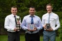 Player of the Year Daryl Nicol, Manager of the Year John Sheran (collected by Graeme Mathieson) and Cove player of the Year Blair Yule. Picture by Kenny Elrick
