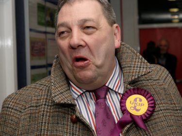 David Coburn of UKIP arrives at the Dingwall count.