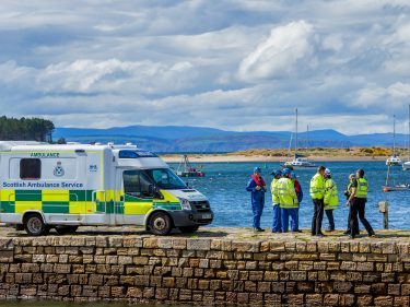 Ambulance on the scene at Findhorn Bay. [Picture - Brian Smith]