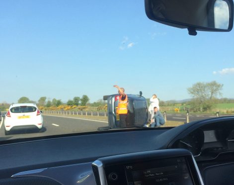 Overturned car on the A90