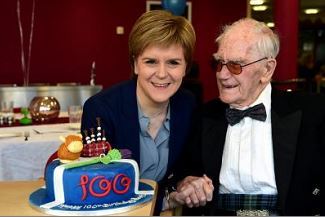 Nicola Sturgeon with 100-year-old SNP supporter Bert Clark