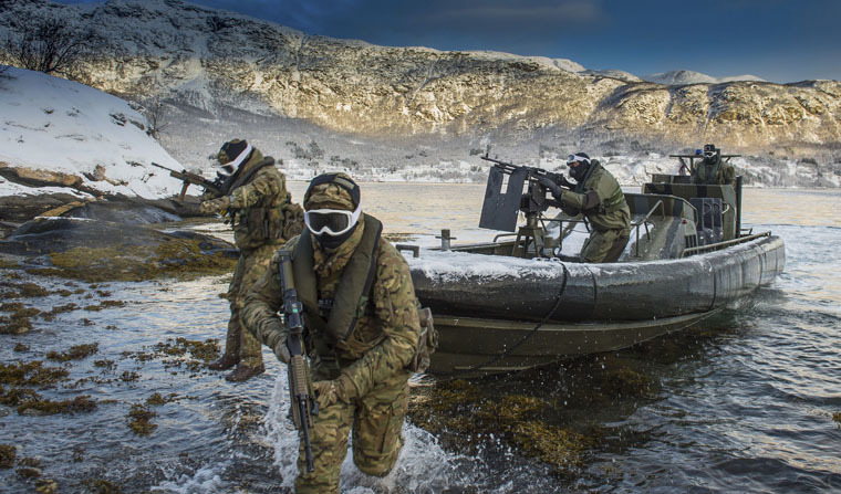 The Commandant General Royal Marines' Prize: Royal Navy Mobile News Team. Beach Assault with Royal Marines and Royal Navy Personnel from 539 Assault Squadron, with an Offshore Raiding Craft (ORC).