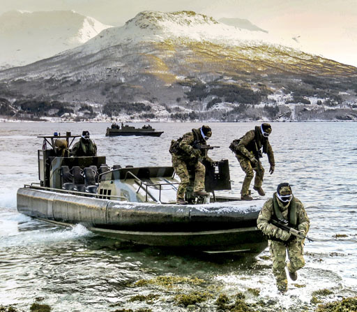 The RN Amateur Maritime Image Award: Lt Jamie Weller. Beach Assault with Royal Marines and Royal Navy Personnel from 539 Assault Squadron, with a Offshore Raiding Craft (ORC).