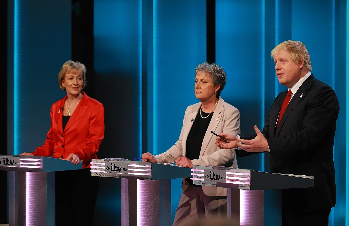 Andrea Leadsom, Gisela Stuart and Boris Johnson during The ITV Referendum Debate