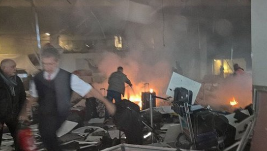 At least two explosions were heard at the airport