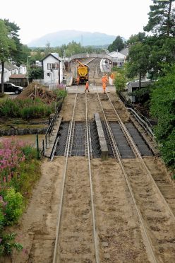 Flood damage at Kingussie station in 2014