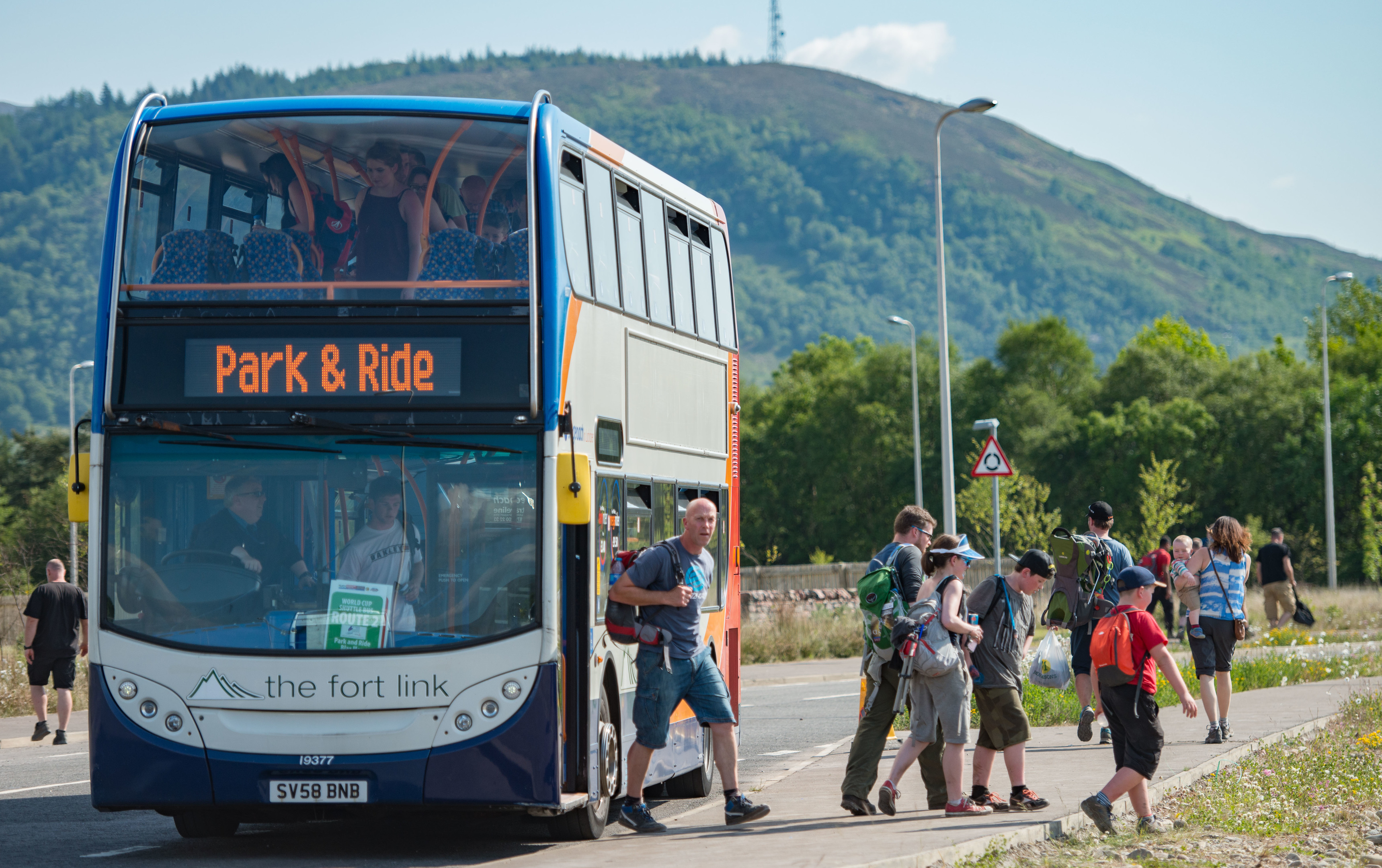 One of the many buses that ferried people between the park and ride car park on Blar Mhor and Nevis Range for the UCI Mountain Bike World Cup