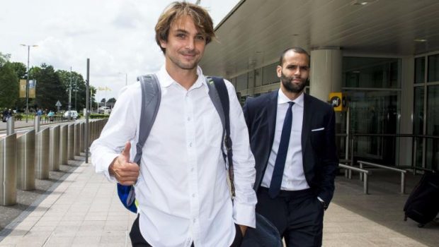 Niko Kranjcar outside Glasgow Airport yesterday