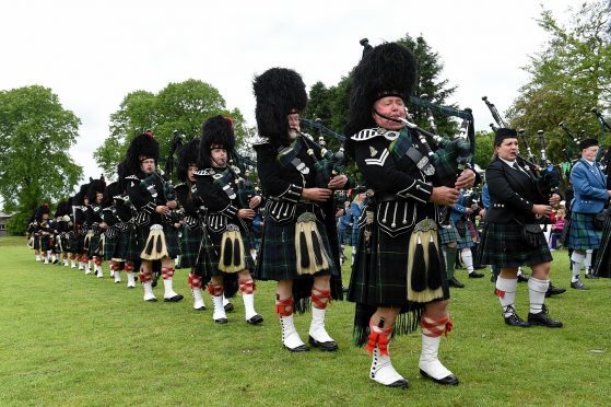 The pipers at last year's Oldmeldrum Games