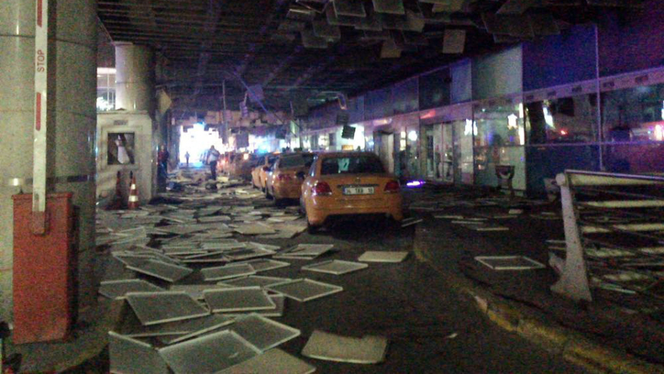 An entrance of the Ataturk Airport in Istanbul after the explosions (DHA via AP)