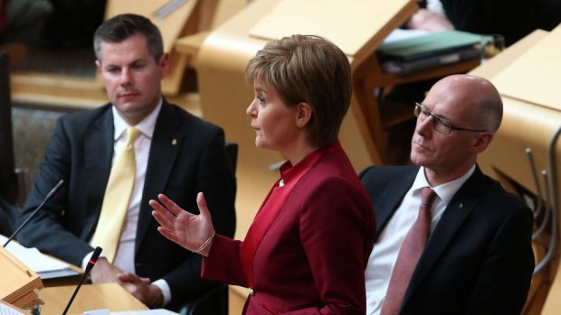 Nicola Sturgeon faces questions from party leaders and backbenchers during FMQs
