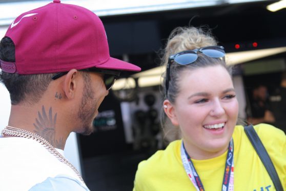 Polly Melville with Lewis Hamilton