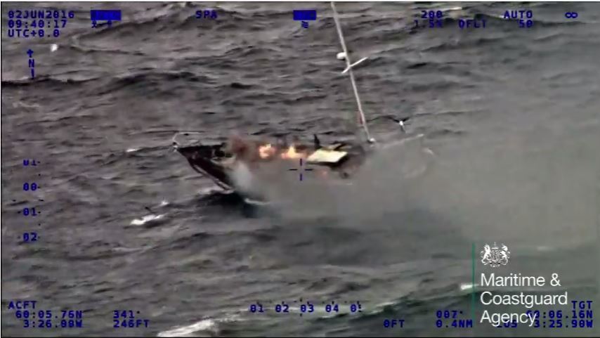 The yacht Miracle caught fire 50 miles from Shetland
