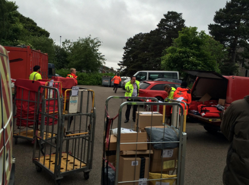 Postal workers have been sorting confidential mail in an Aberdeenshire car park