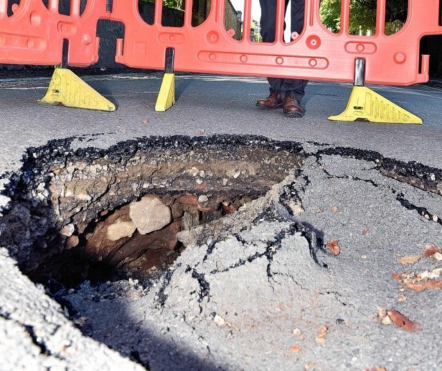 The large sink hole appeared at the bottom of Viewfield Raod