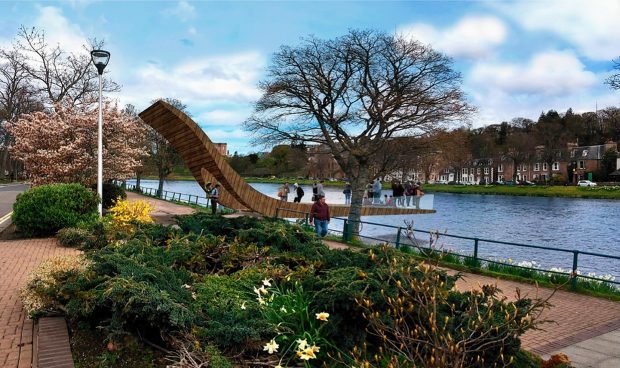 Artist impression of how the tilting pier would appear beside Eden Court Theatre.