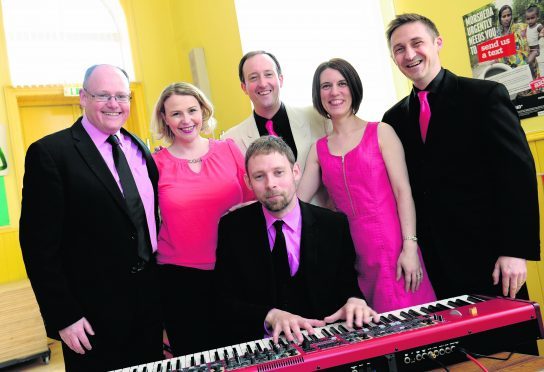 The Flying Pigs, from left: Greg Gordon, Elaine Clark, Craig Pike, Steven Rance, Susan Gordon and John Hardie