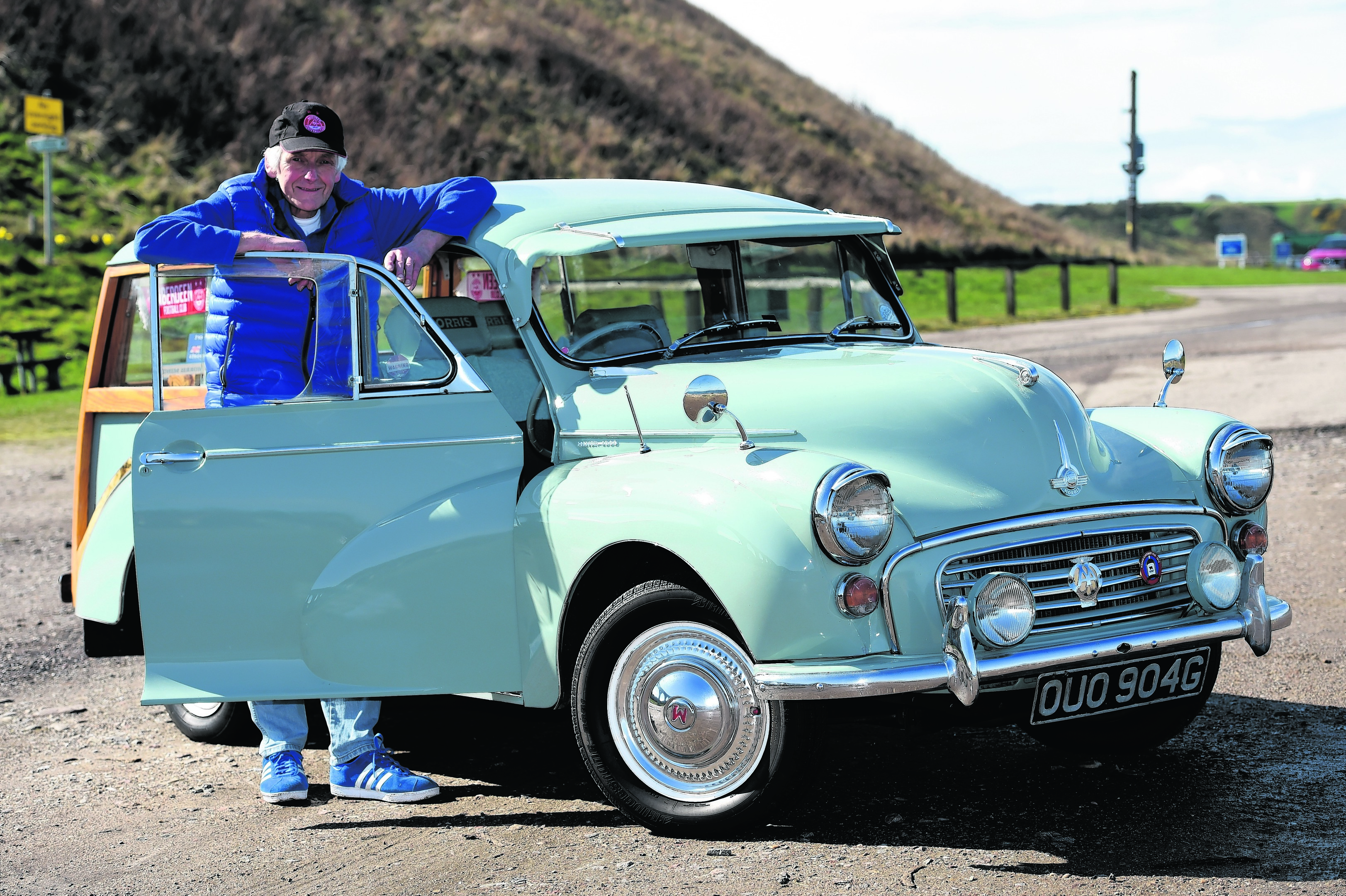 Alan McPherson and his 1969 Morris Traveller, in Cullen.