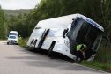 Scene of an RTC on the A86 near Laggan, in which a coach left the road. Picture: Andrew Smith