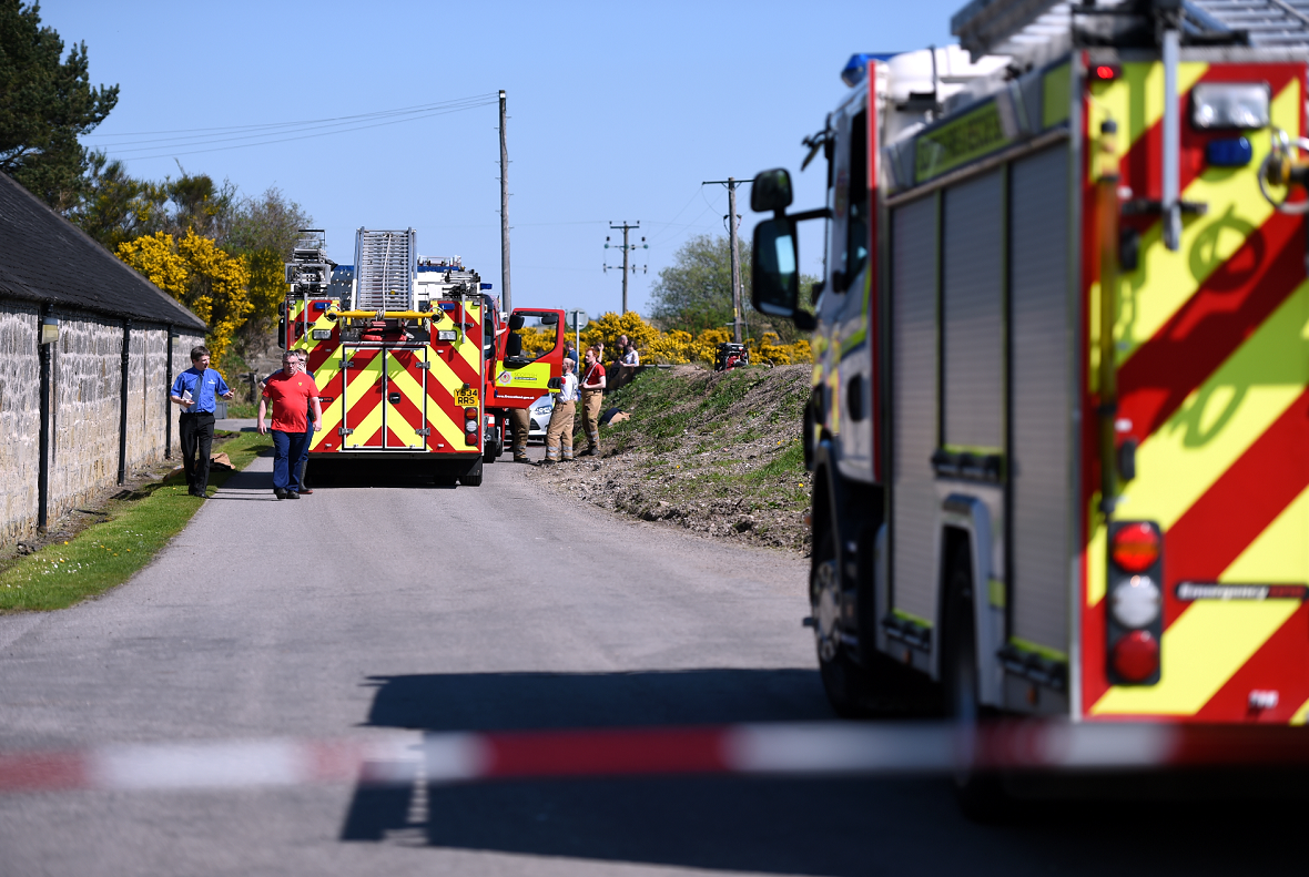 Fire crews responding to the chemical spill at Longmorn Distillery in May.