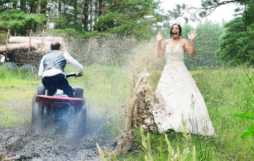 Sammy and Mike decided to 'trash the dress' (Deeside Photographics)