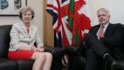 Prime Minister Theresa May with the First Minister of Wales, Carwyn Jones, before their meeting at the Senedd in Cardiff