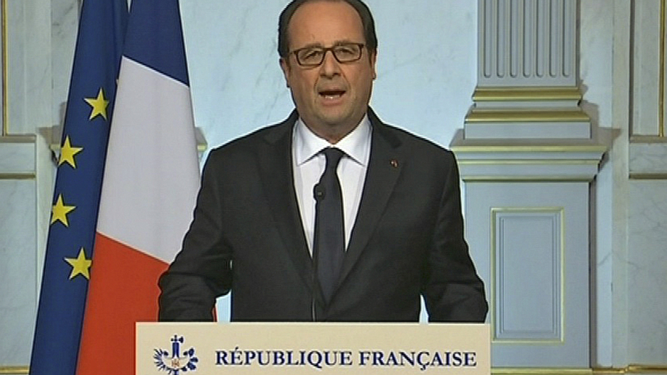 French president Francois Hollande makes a televised address in Paris (French Pool/AP)