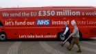 The Vote Leave campaign bus, which pledged to fund the NHS with 350 million pounds a week saved from the EU