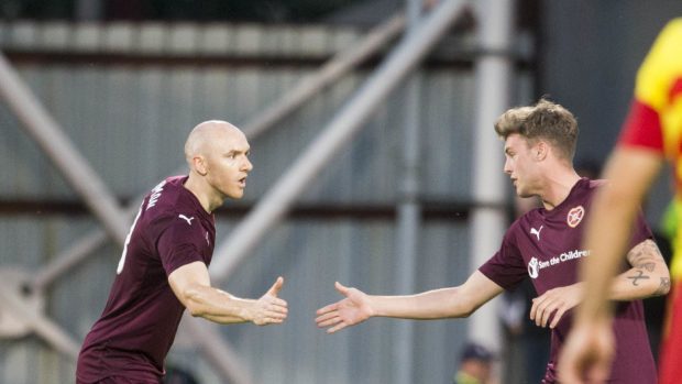 Conor Sammon nodded home the second for Hearts.