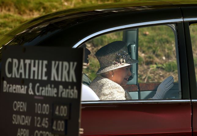 The Queen arriving at Crathie Kirk last year