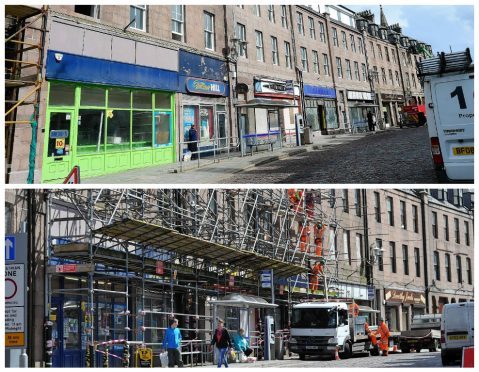 Scaffolding in Peterhead before, and after