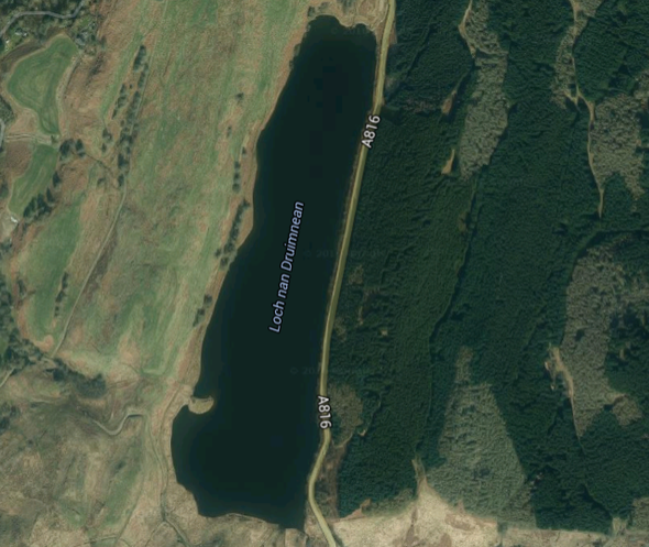 Map shows where the roads runs next to the loch