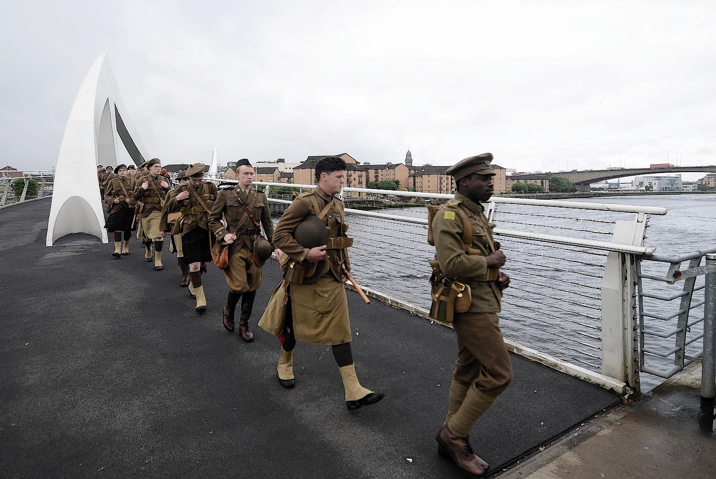 People dressed as soldiers as part of a mysterious tribute to mark the centenary of the Battle of the Somme that has popped up in Glasgow.
