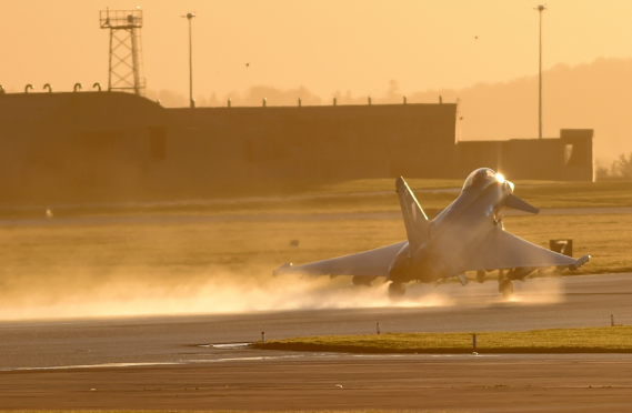 A Typhoon jet takes off from RAF Lossiemouth.