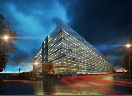 An artist's impression shows how the car park will look lit up against the night's sky.
