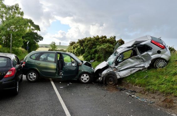A man has escaped with minor injuries following a three-car smash in Aberdeen. (Picture: Kami Thomson).