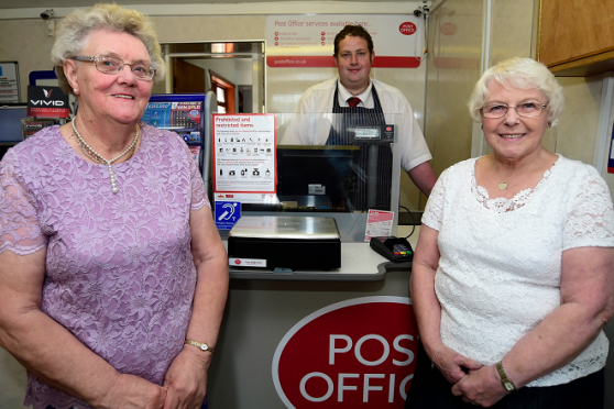 Rosehearty postmaster Gavin McIntosh with former postmistresses Isobel Downie and Catherine Sellars