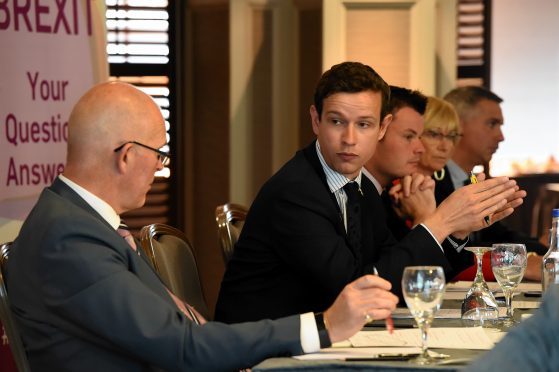 The expert panel at the Press and Journal's Brexit event at the Marcliffe Hotel.
From left to right: Colin Welsh, Simmons and Co; Callum McCaig, SNP; Geoff Aberdein, Aberdeen Asset Management; Jill Webster, Rubberatkins; and Sean Saluja, Burness Paull.