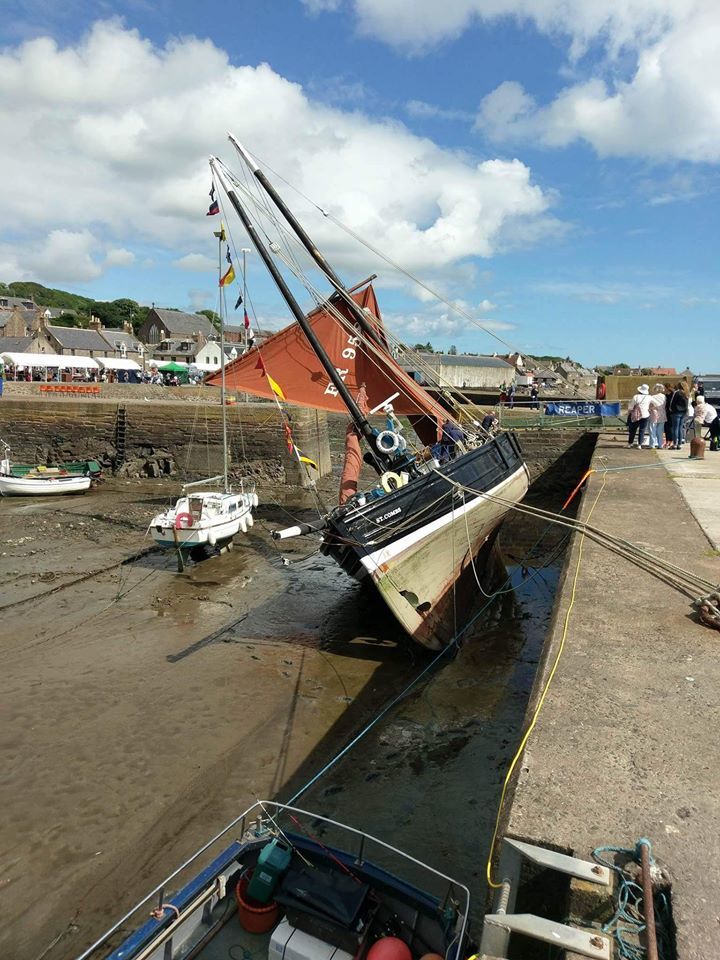 A submerged Reaper in Johnshaven Harbour.