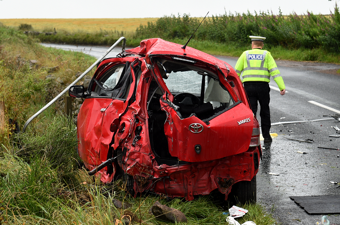 A man was killed following a crash between a car and a lorry on the B979 road, near Westhill. (Picture: Kenny Elrick)