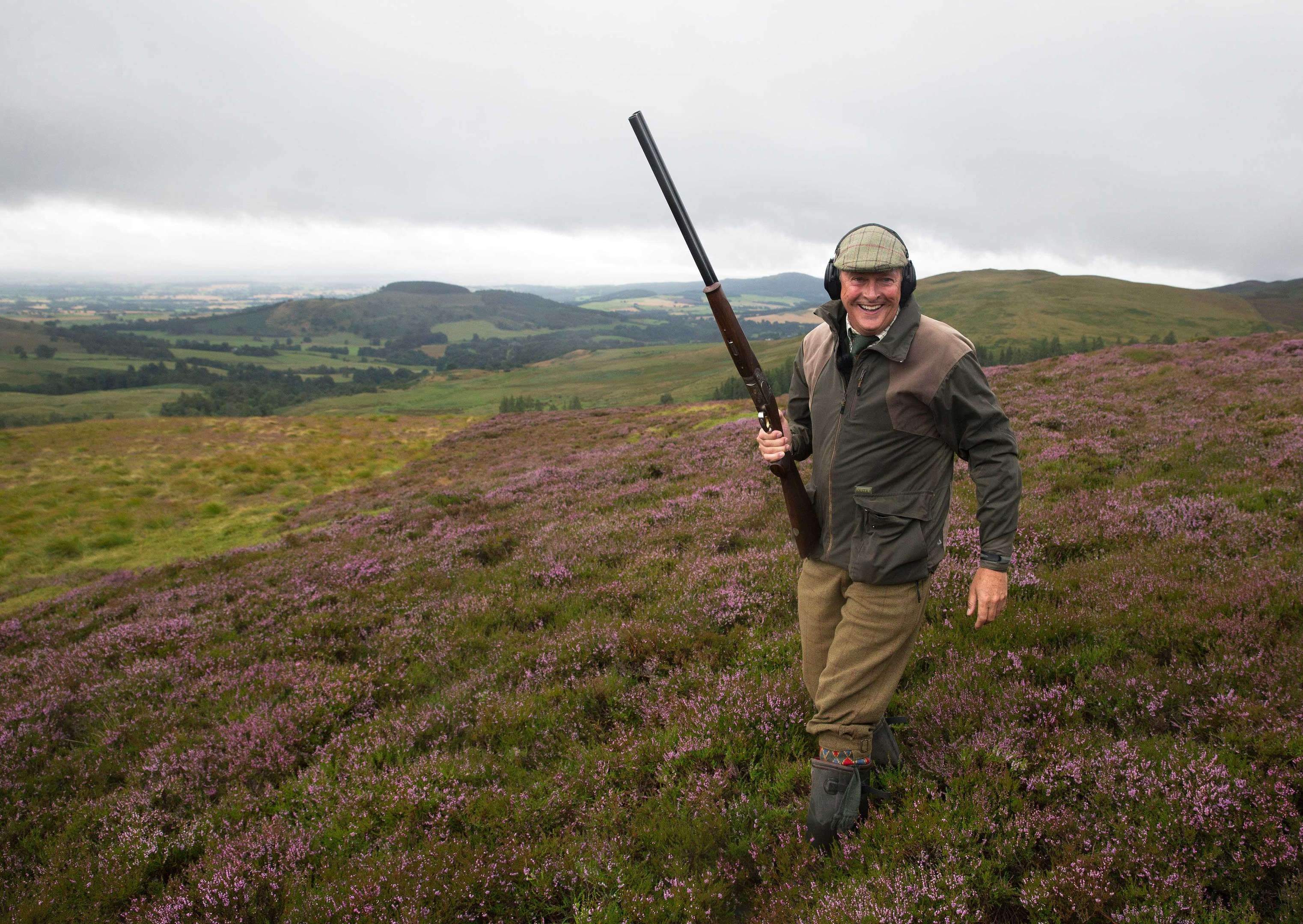 The Glorious Twelfth launcehd by the Gift of Grouse on The Abercairny Estate near Crieff in Perthshire…12.08.16 Chef Nick Nairn pictured on the grouse moors of the Abercairny estate this morning where he bagged himself a brace of grouse on the opening day of the Grouse season Picture by Graeme Hart. Copyright Perthshire Picture Agency Tel: 01738 623350 Mobile: 07990 594431